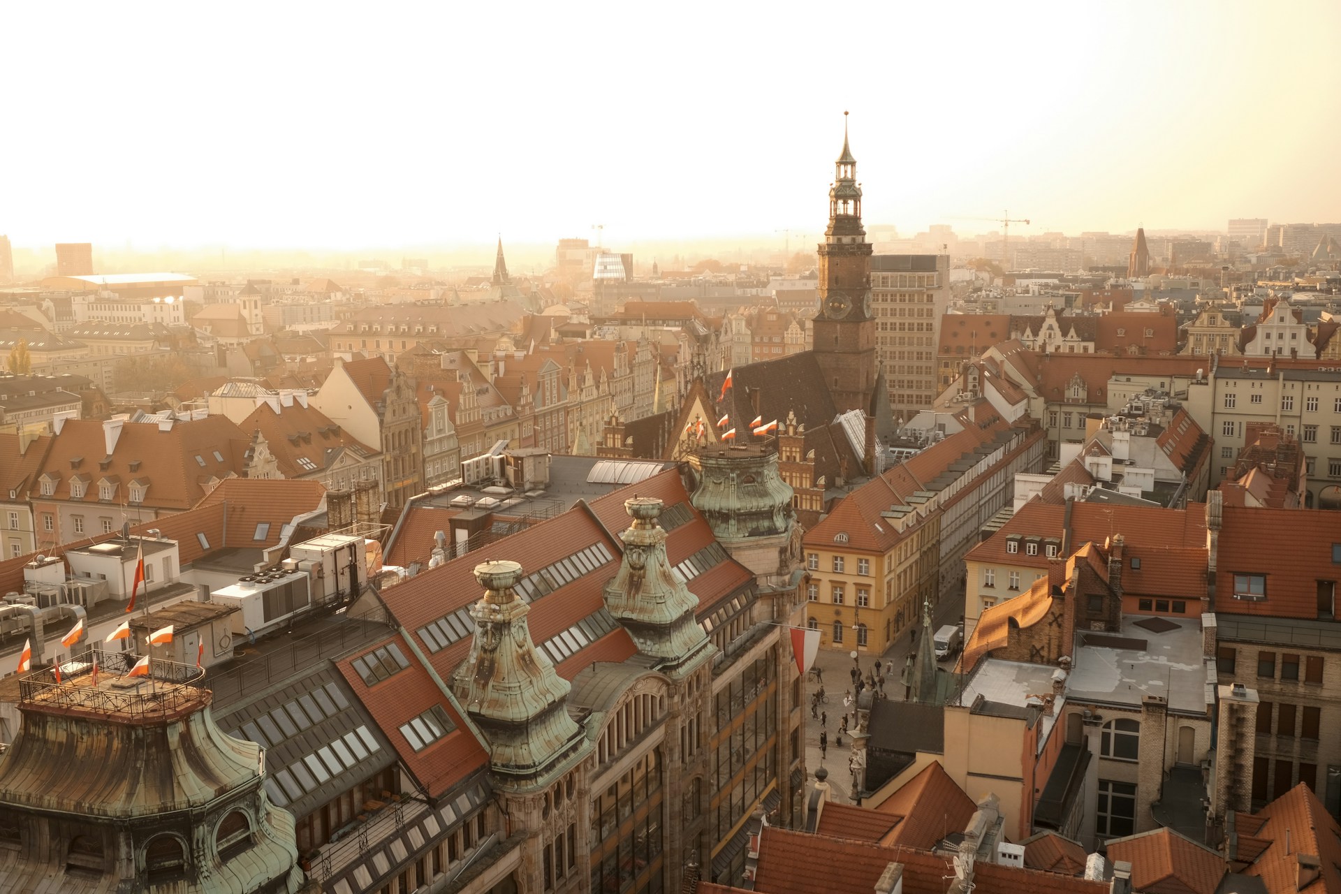 Panorama Wrocławia o zachodzie słońca